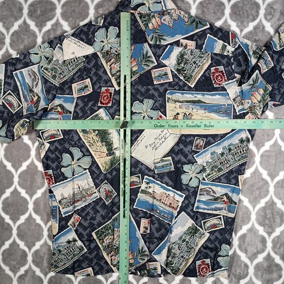 Reyn Spooner Postcard Aloha Shirt Men XL Vintage Travel Ephemera Print - Picture 4 of 8